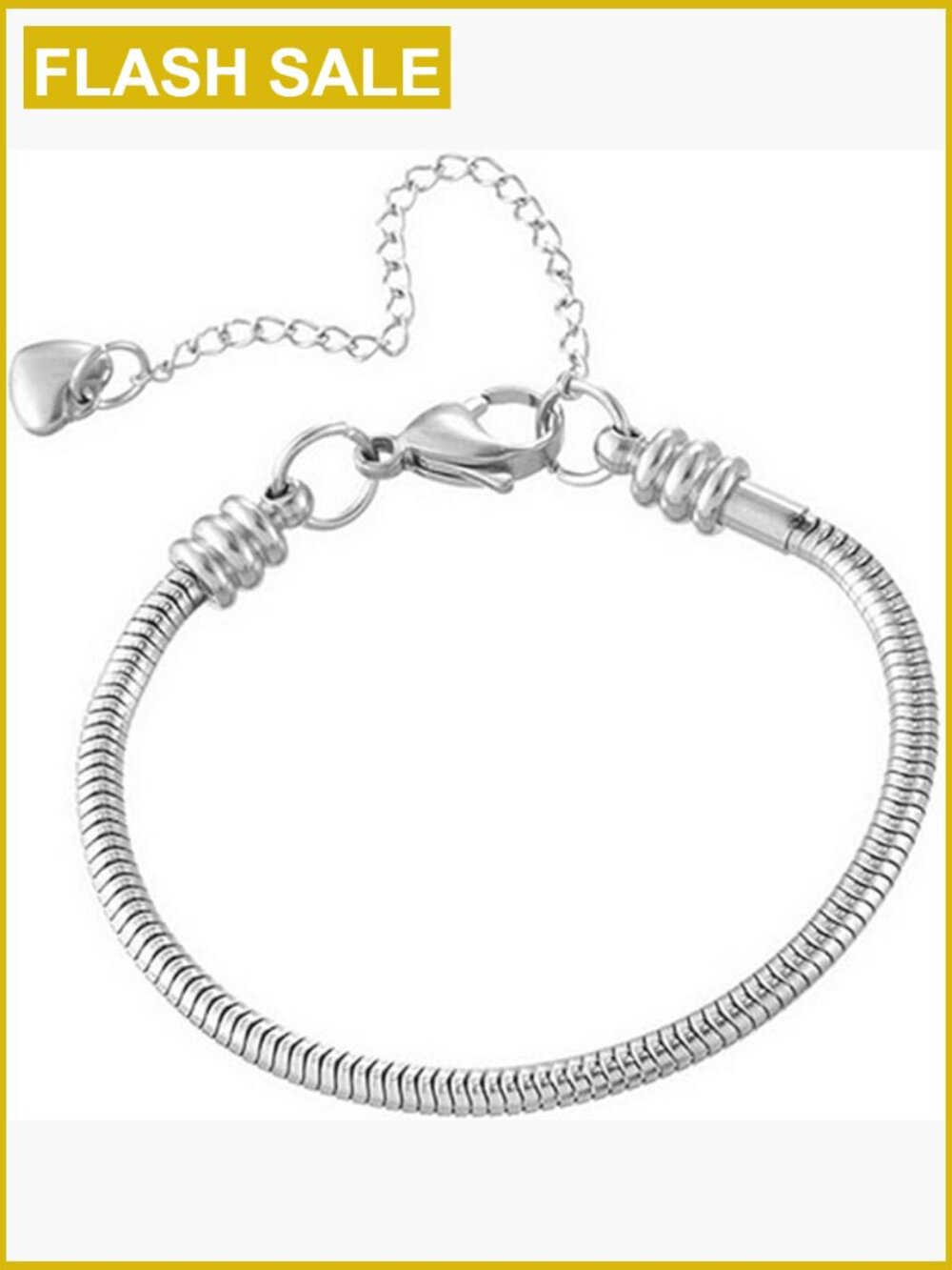 Stainless Steel Snake Chain Charm Bracelet 6 Inch + 2.35 Extension Lobster Claw